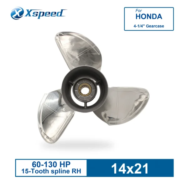 14x21 Stainless Steel Propeller for Honda Replacement for OEM 58133-ZY3-A21AH 3 Blade 15 Tooth RH 60-130HP Outboard Propeller
