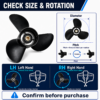 XS-Y150300-BLACK-SS-image-03-check-size-rotation-v8-lh-reference Xspeed Stainless Steel Outboard Propeller for Yamaha 150-300HP, 15 Tooth Spline, 4-3/4" Gearcase, 3 Blade Marine Propeller