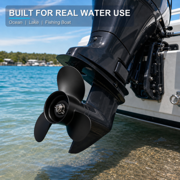 XS-Y150300-BLACK-SS-image-05-use-scene-final.png Xspeed Stainless Steel Outboard Propeller for Yamaha 150-300HP, 15 Tooth Spline, 4-3/4" Gearcase, 3 Blade Marine Propeller