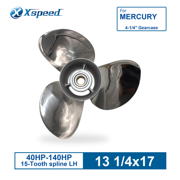 Mercury 13 1/4x17 Stainless Steel Propeller Replacement with Hub Kit 3 Blade 15 Tooth LH 40-140HP Outboard Propeller