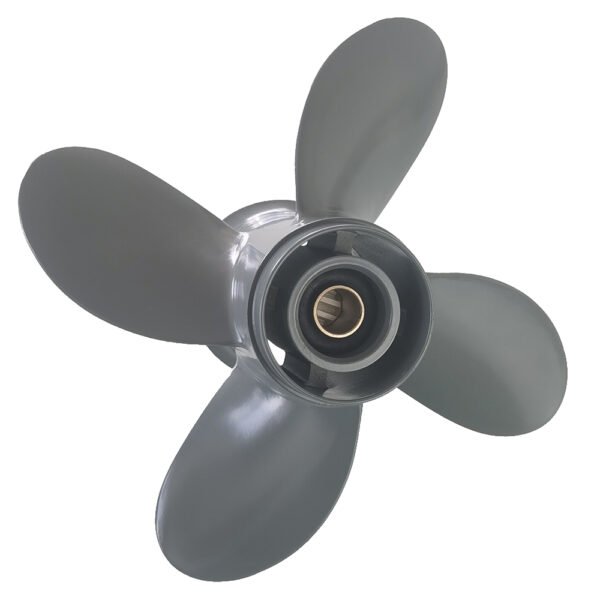 photobank (2) Honda 9.25x11 Aluminum Propeller Replacement 4 Blade 8 Tooth RH 2-1/2" Gearcase 8-20HP Outboard Propeller
