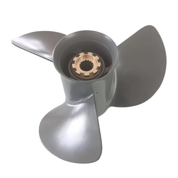 photobank (2) Honda 13-1/4x17 Aluminum Propeller Replacement 3 Blade 15 Tooth LH 4-1/4" Gearcase 60-130HP Outboard Propeller