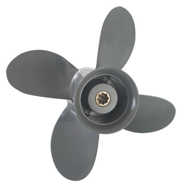 photobank (3) Honda 9.25x11 Aluminum Propeller Replacement 4 Blade 8 Tooth RH 2-1/2" Gearcase 8-20HP Outboard Propeller