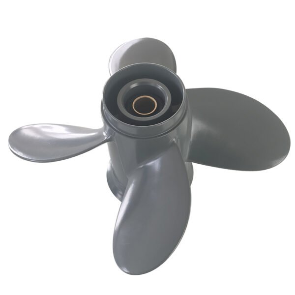 photobank (4) Honda 9.25x11 Aluminum Propeller Replacement 4 Blade 8 Tooth RH 2-1/2" Gearcase 8-20HP Outboard Propeller