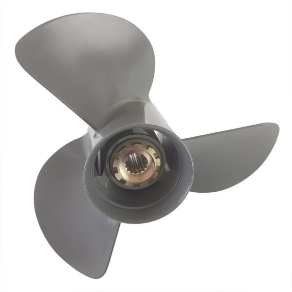 photobank (4) Honda 13-1/4x17 Aluminum Propeller Replacement 3 Blade 15 Tooth LH 4-1/4" Gearcase 60-130HP Outboard Propeller