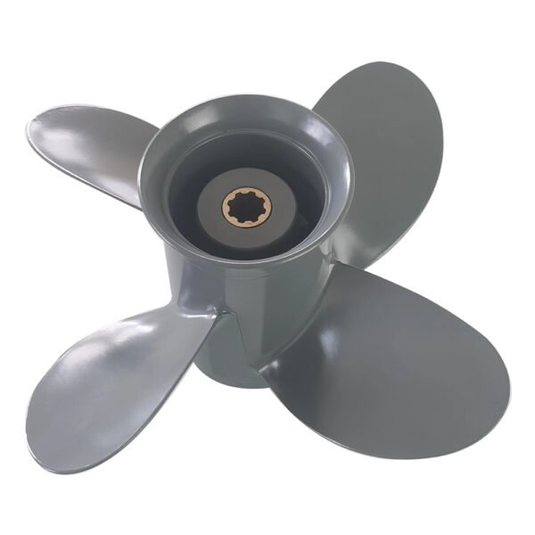 photobank (6) Honda 9.25x11 Aluminum Propeller Replacement 4 Blade 8 Tooth RH 2-1/2" Gearcase 8-20HP Outboard Propeller