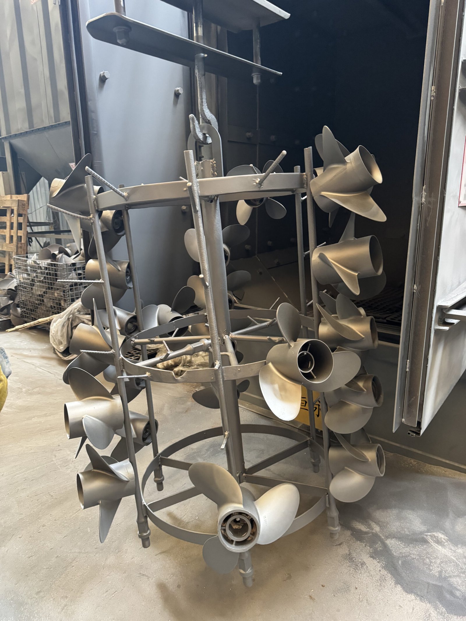 Sandblasted stainless steel propeller castings ready for machining