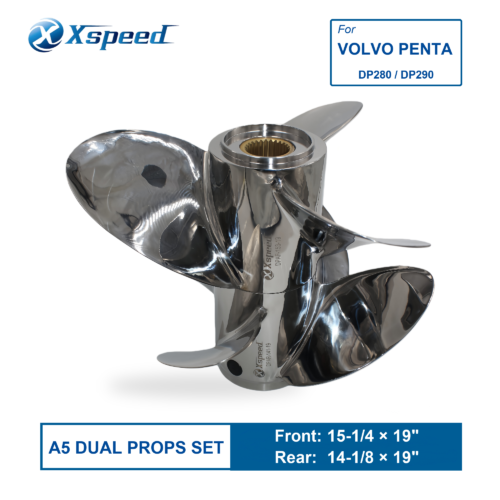 VOLVO-DUOPROP-A5-GROUP-1 Volvo Penta A5 Stainless Steel Duoprop Set Front 15 1/4x19 Rear 14 1/8x19 Front OEM 854778 Rear OEM 854788