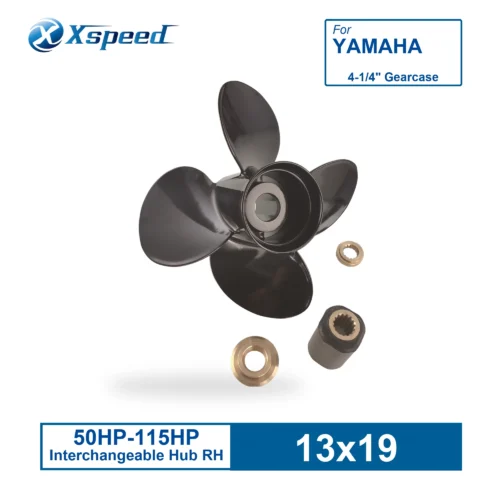 ICADR-130F19OL-YAM-1 Yamaha Replacement 13x19 Aluminum Interchangeable Propeller 4 Blade 15 Tooth RH 50-130HP