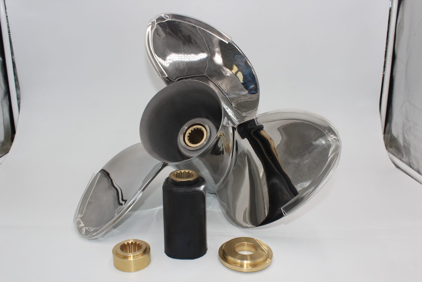 Original Xspeed stainless steel propeller photo with installed interchangeable hub